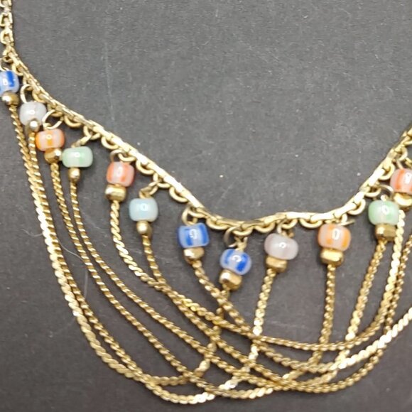 Small Gold Plated Fringe Necklace with Smal Beads - Picture 2 of 5